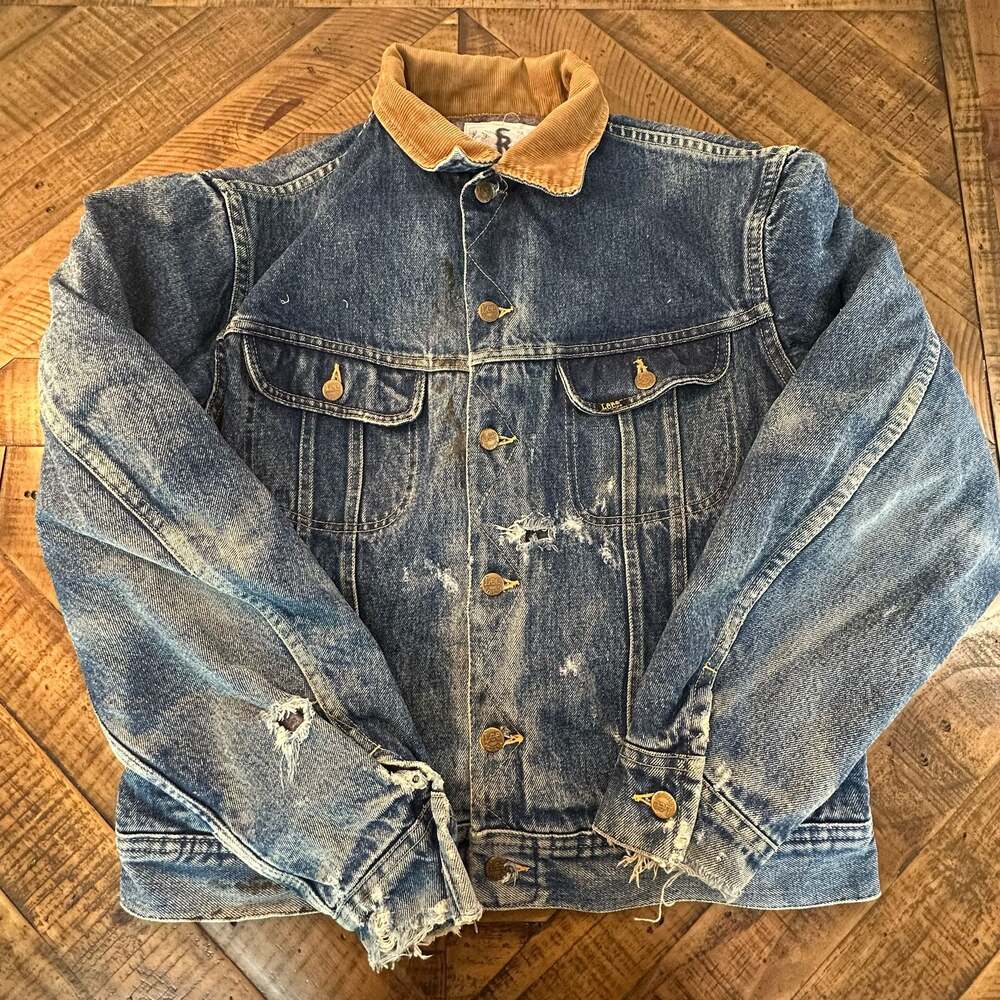 Vintage 80s Lee Storm Rider Blanket Lined Distressed Denim Jacket